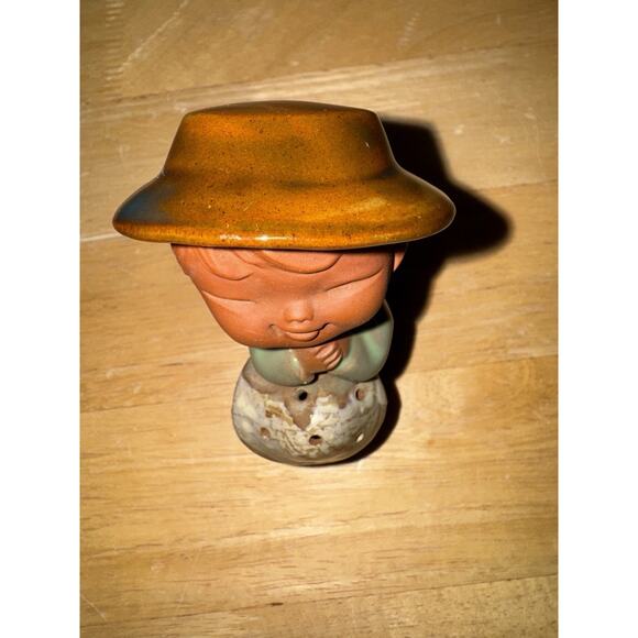 Vintage UCTCI Japan Redware Clay Pottery Boy with Mushroom Figurine READ - Picture 8 of 9